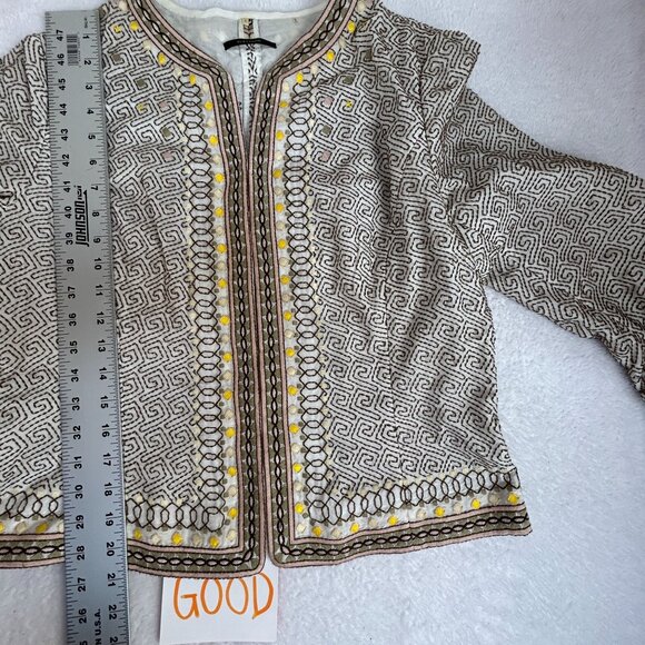 Elie Tahari Womens Embroidered Cotton Silk Blend Jacket Large Beige Printed - Picture 9 of 9